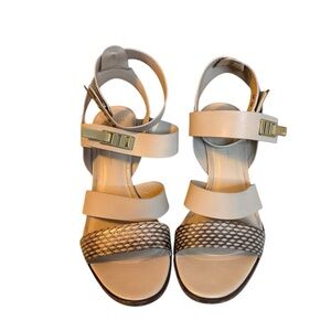 Aerin Metal Clasp Leather Strappy Heels
